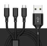 Syga One To Three Data Cable Weaving 2.8A Fast Charge Three-In-One Mobile Phone Data Cable Three-Head Synchronous Charging Cable (Black)