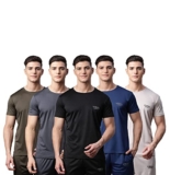 Vimal Jonney Dryfit Lycra Solid Multicolor T-Shirt For Men (Pack Of 5)-Dryfit_T_Blk_Blu_Gry_L.Gry_Olv_05-M