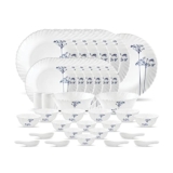 La Opala, Novo Collection, Opal Glass Dinner Set 35 Pcs, Aqua Spray, White