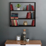 Usha Shriram Book Shelf | 3 Tier | Wall Mounted Kitchen Storage Rack | Durable & Long Lasting Engineered Wood Wall Mounted Shelf | Wooden Wall Shelf | Black Color | 1 Piece
