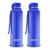 Pexpo Stereo 900 PU Insulated Water Bottle for Adult – 680ml | Wide Mouth Cap | Leakproof & BPA Free| Stainless Steel | Carry Loop | for School, Sports, Travel, Picnic, Outdoor – Blue Pack of 2