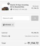 Beardo Loot : 30 Days Grooming Kit For Bearded Men@ 1195Use Code : NTCK65