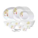 Larah by Borosil – Tiara Series, Pebbles, 33 Pcs, Opalware Dinner Set, White