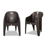 ARLAVYA Furniture Plastic Arm Chair for Home, Garden, Office, Living Room, Cafeteria Plastic Outdoor Chair | 1 Year Warranty | Color – Brown | Set of 2
